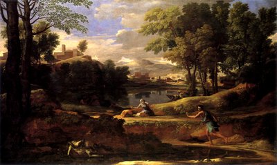 Landschaft mit einem von einer Schlange getöteten Mann von Nicolas Poussin